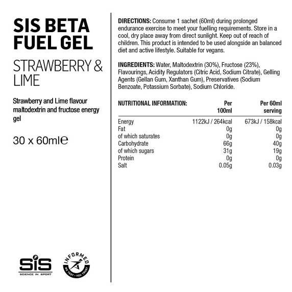 Żel SIS Beta Fuel Truskawka & Limonka 60ml - obrazek 2
